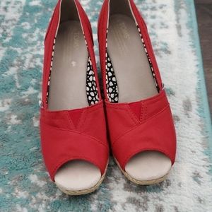 Red Toms Wedge Open Toe Heels